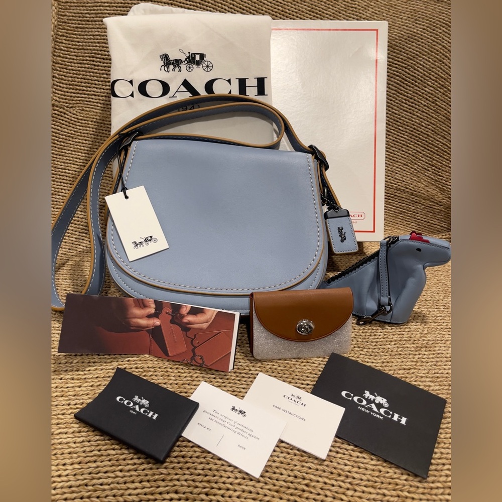 COACH GLVTN SADDLE BAG 23 cornflower/RXY Coin CSE CLRBLK /LTH BUS CRD CSE